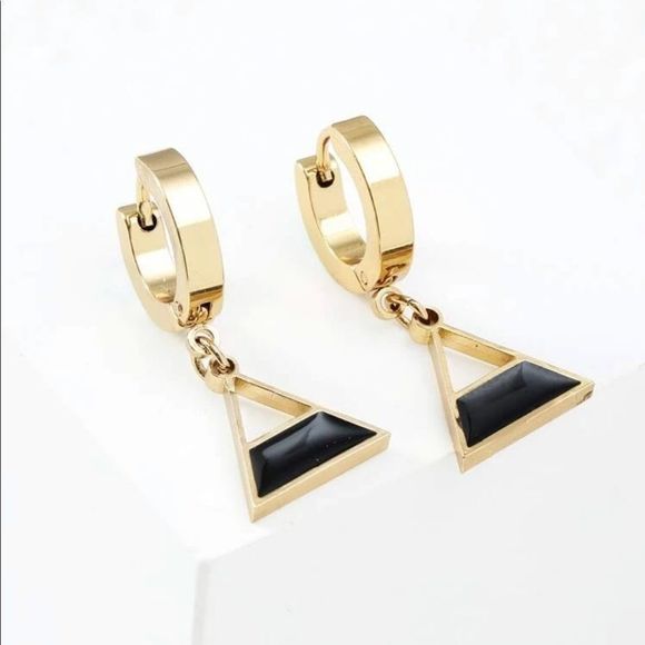 Onyx Triangle Drop Earrings - Picture 2 of 4